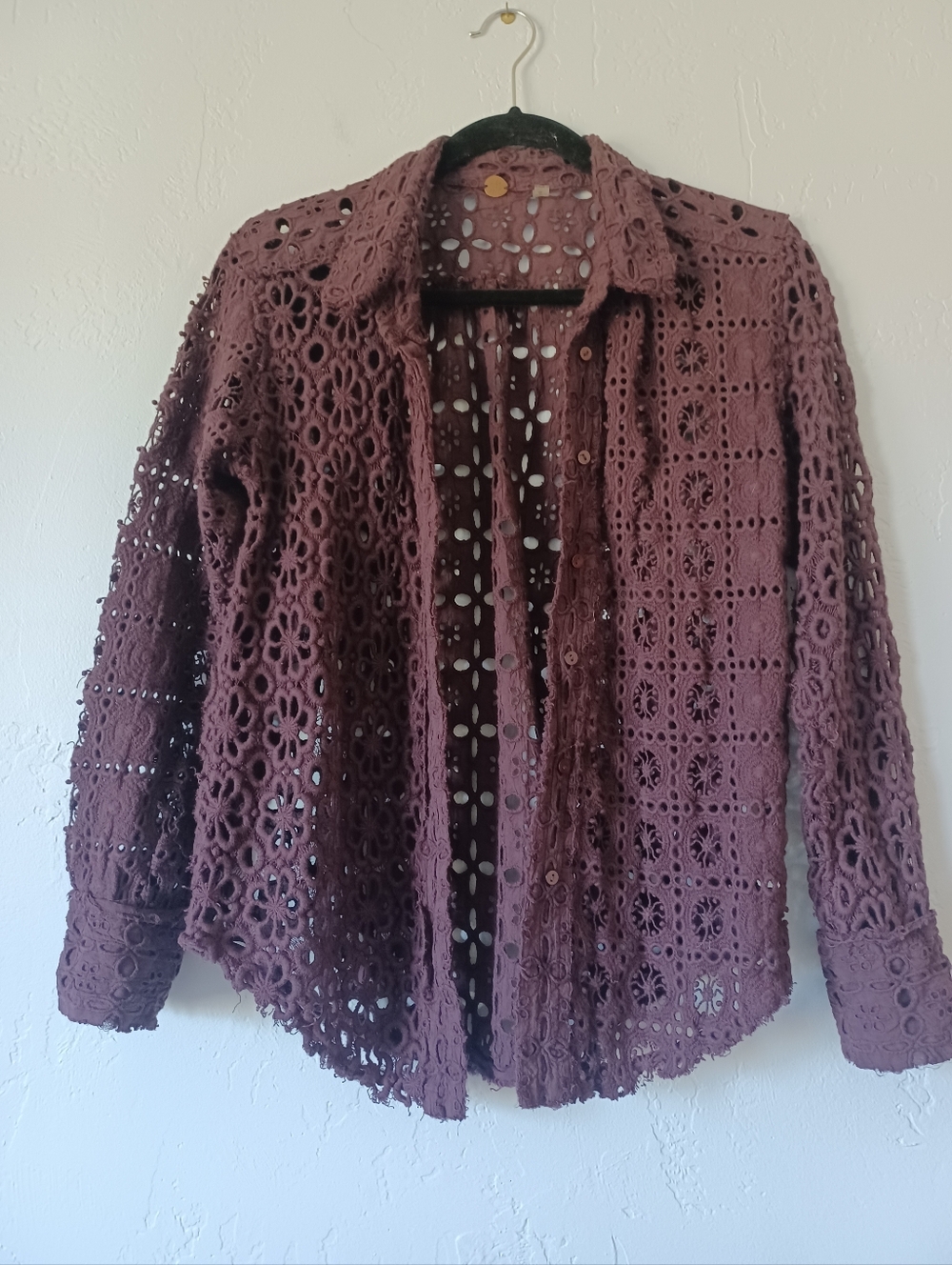 Free People One Crochet Button-Front Blouse or Cardigan